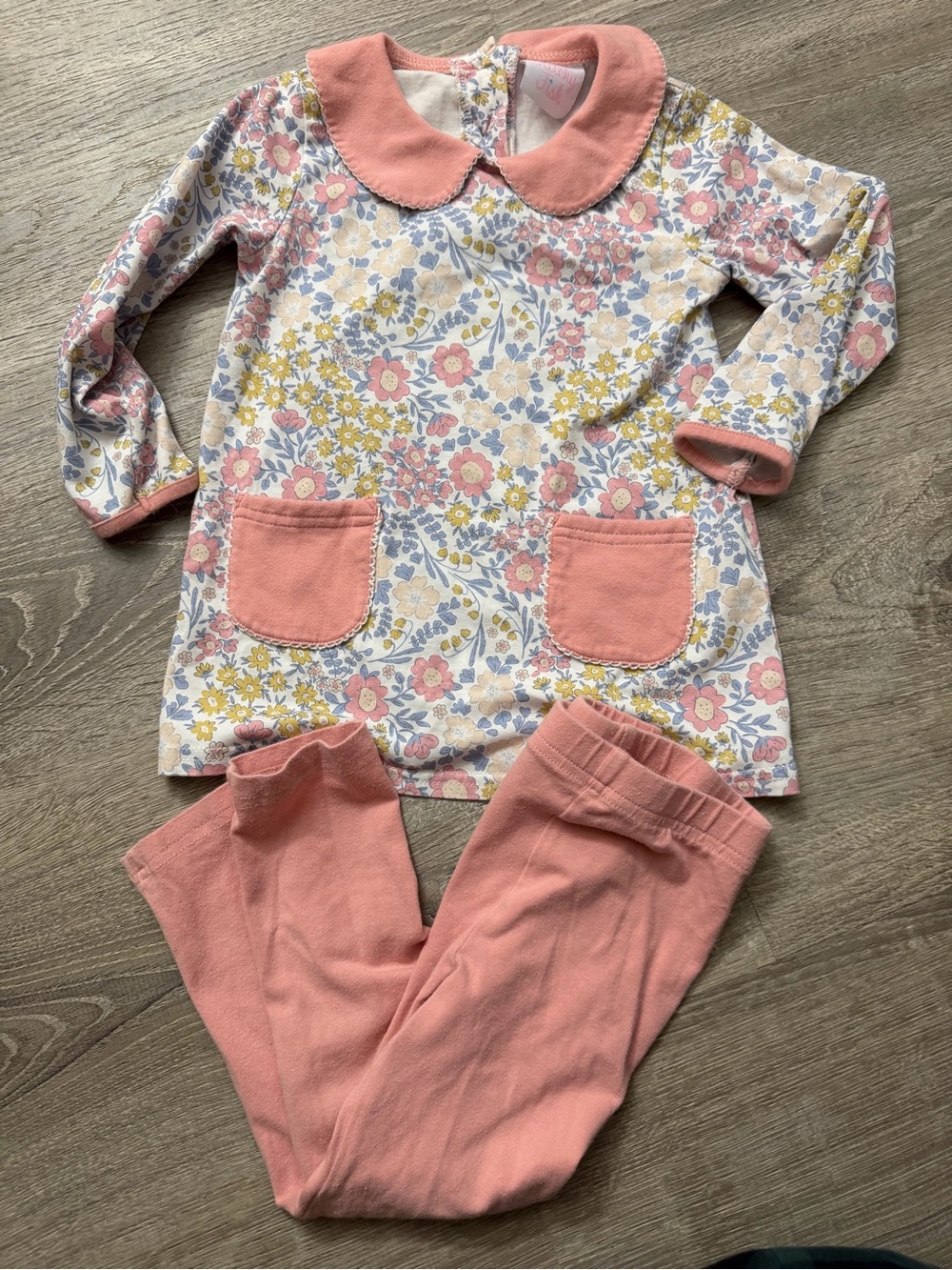 Kids Floral Matching Set with Pink Peter Pan Collar and Pants